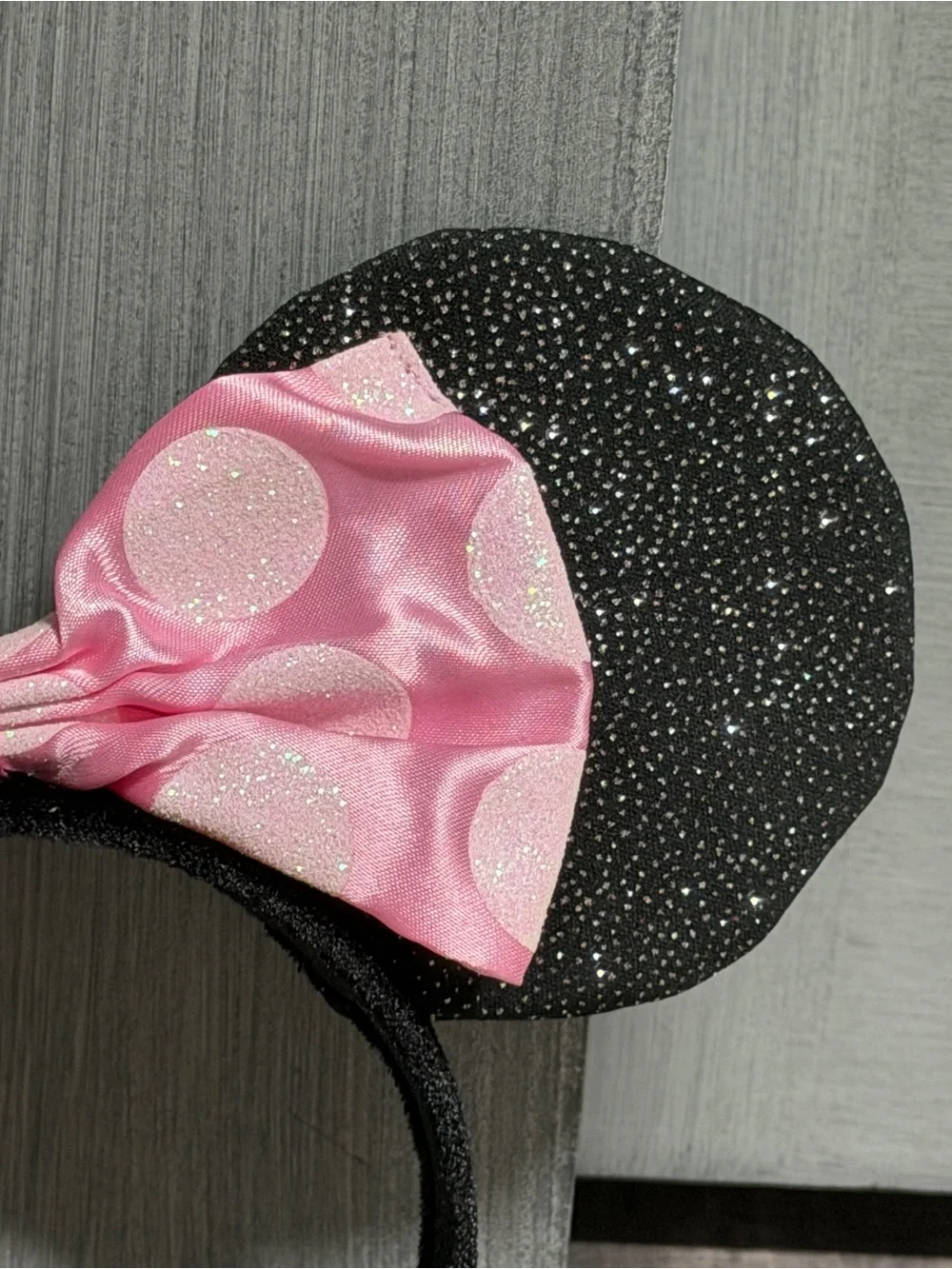 Pink Glitter Polka Dot Minnie Mouse Ears Headband Halloween Disney Pretend Play